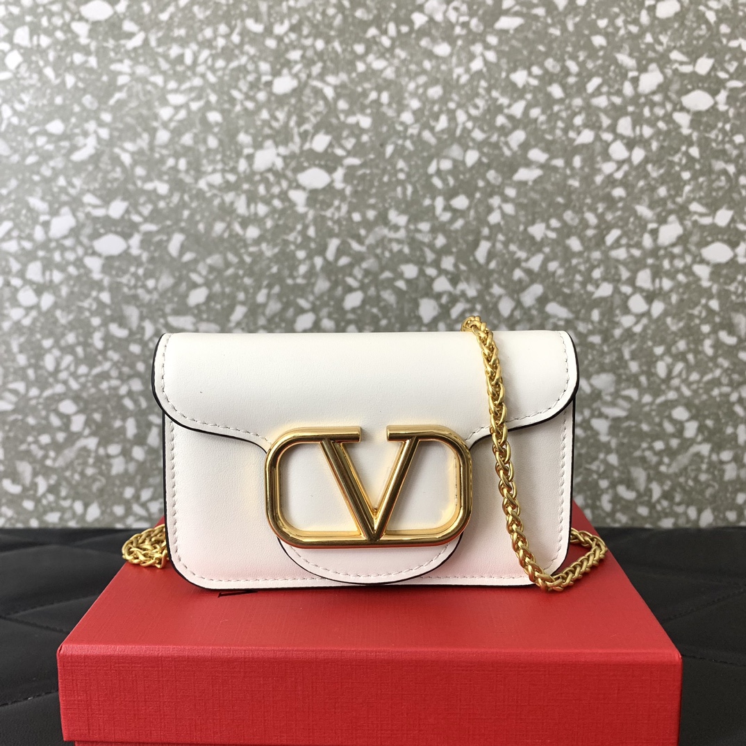 Valentino Garavani Loco Micro Bag in Ivory Calfskin Leather with Chain